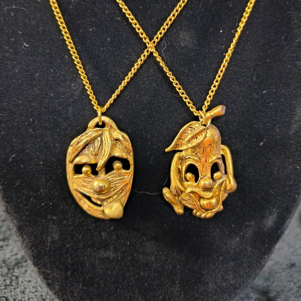 Unique Fruit and Veggie with Face Goldtone Necklaces (330)